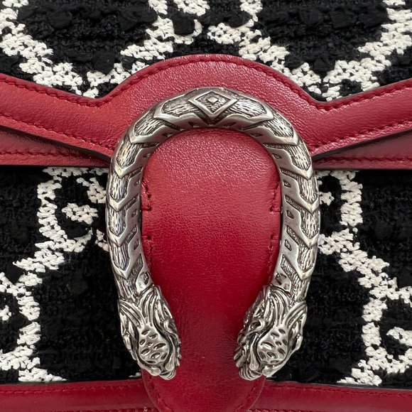 GUCCI Dionysus GG Black White Tweed Red Leather Bag Purse LMTD Edition HOST PICK - Picture 7 of 17